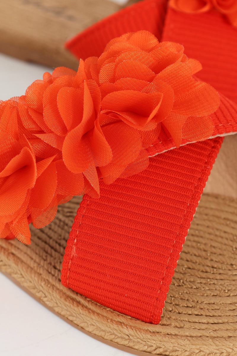 One Band Flower Detail Crosstrap Mule Sandal - Orange
