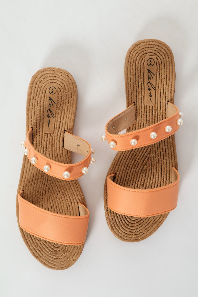 Small Pearl Detail Double Band Sandal - Peach