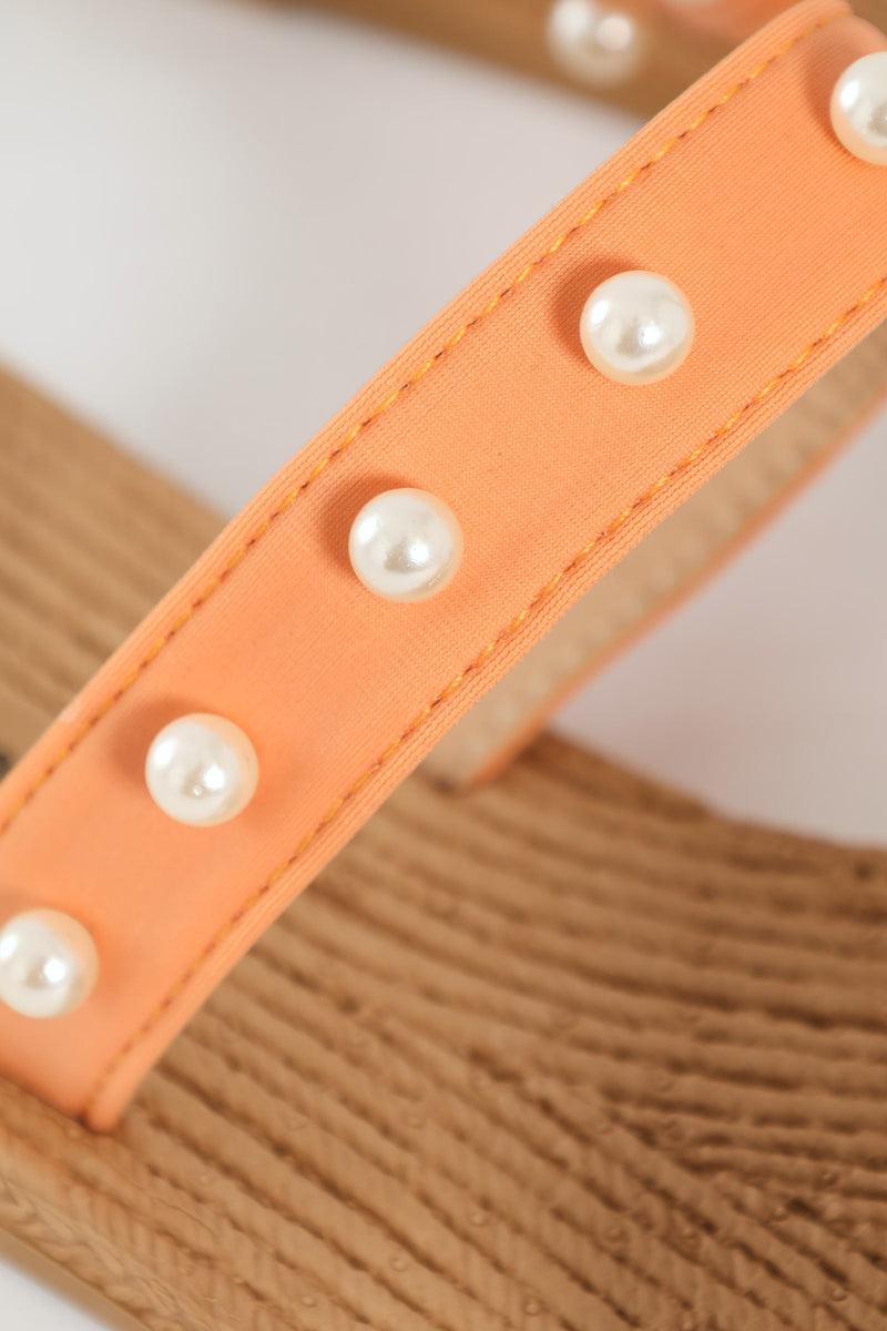 Small Pearl Detail Double Band Sandal - Peach