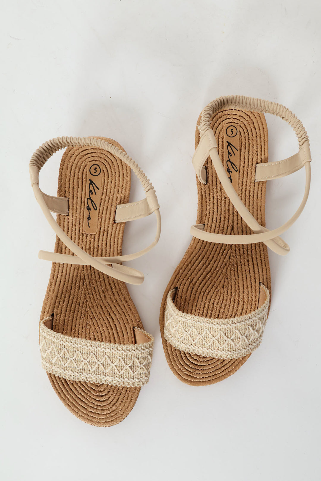 Diamond Print Elasticated Slingback Sandal  - Natural