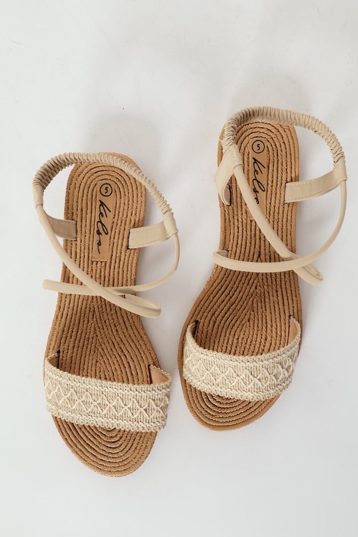 Diamond Print Elasticated Slingback Sandal  - Natural