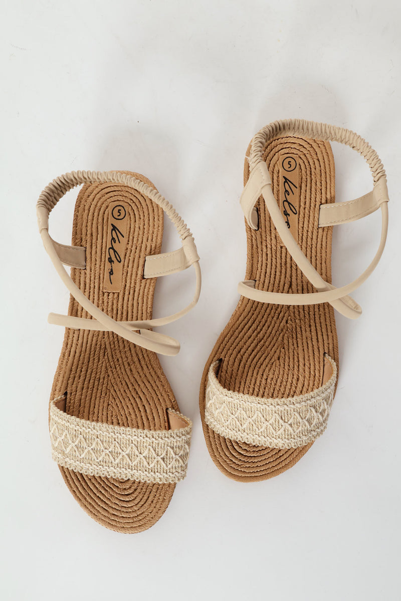 Diamond Print Elasticated Slingback Sandal  - Natural