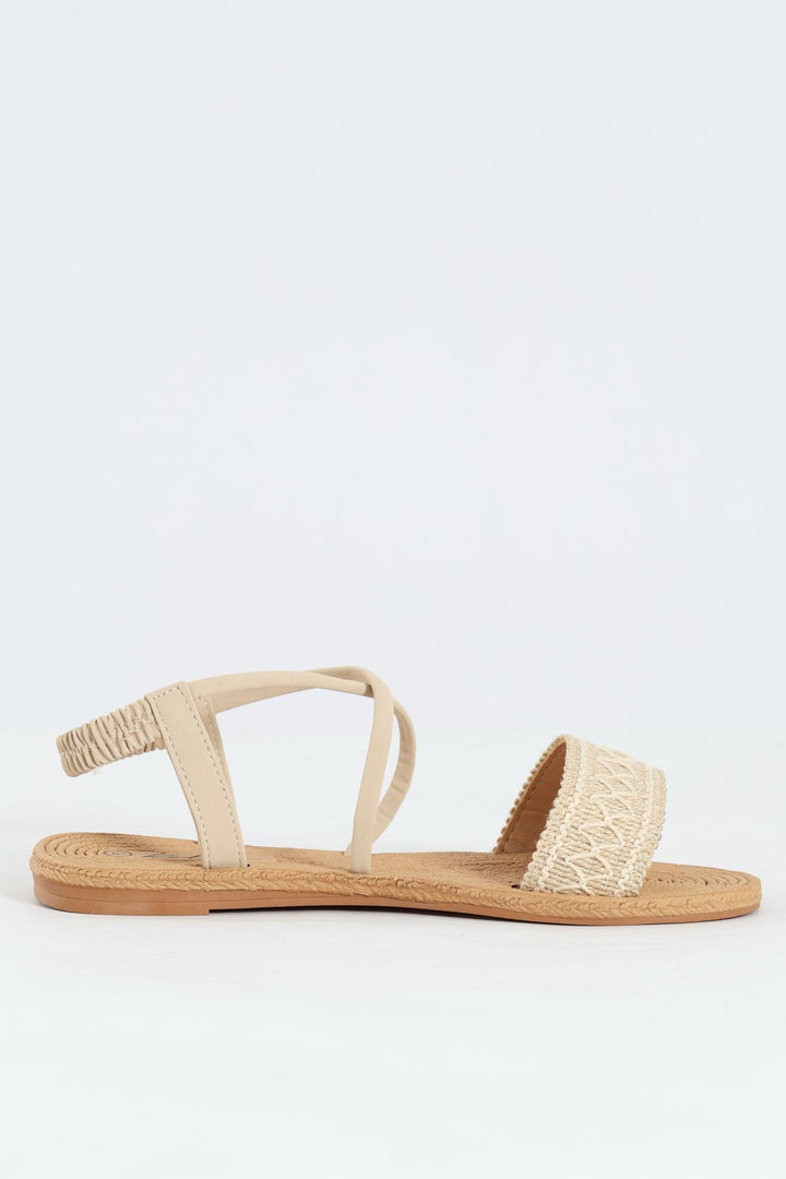 Diamond Print Elasticated Slingback Sandal  - Natural