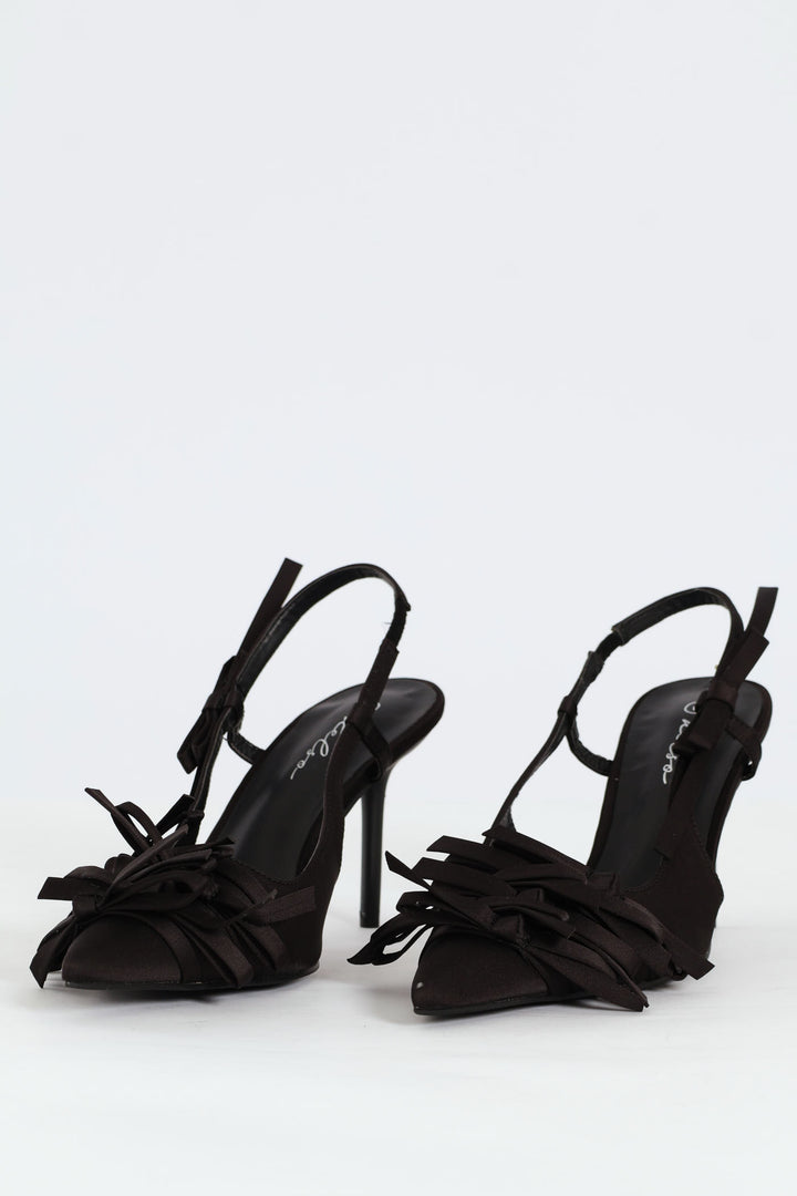 Multi Bow Slingback Stiletto Heel - Black