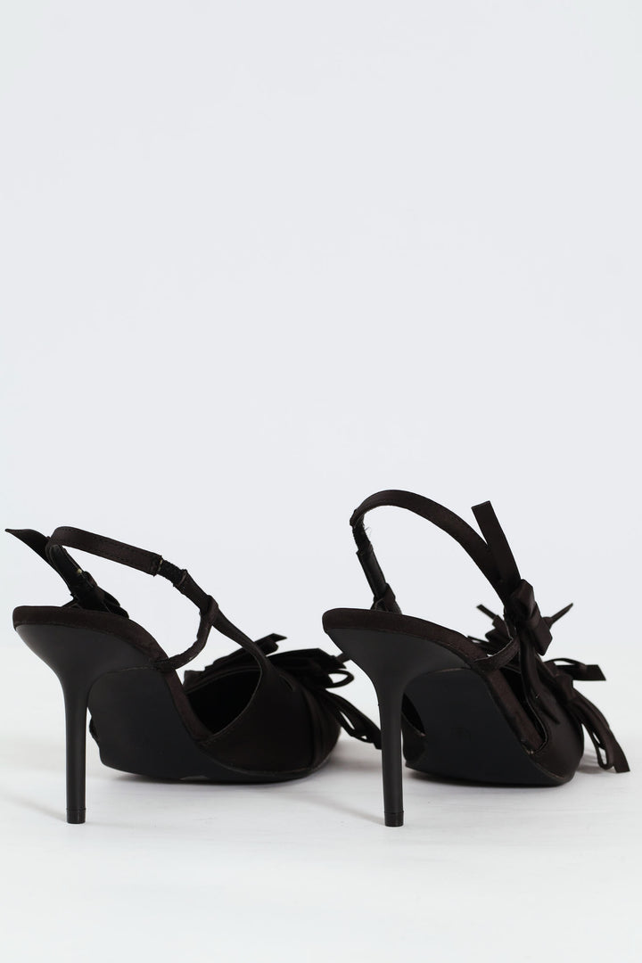 Multi Bow Slingback Stiletto Heel - Black