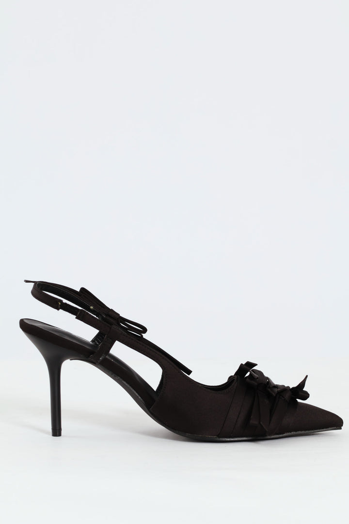 Multi Bow Slingback Stiletto Heel - Black
