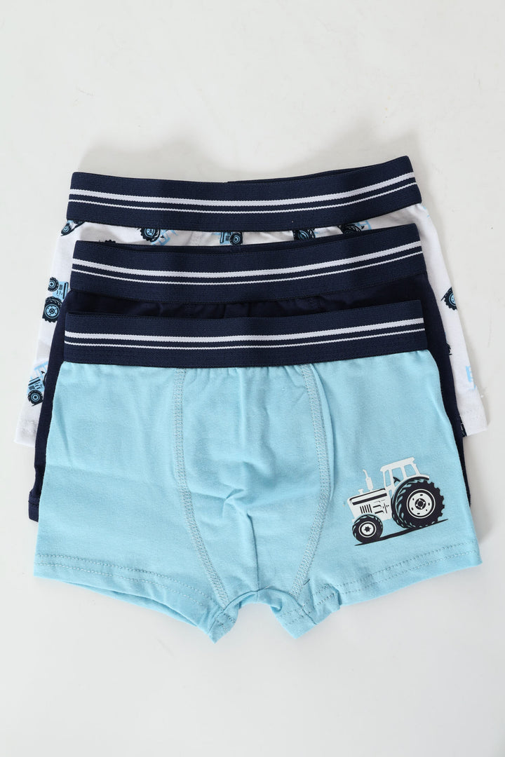 Pre-Boys 3 Pack Printed Truck Boxers - Blue
