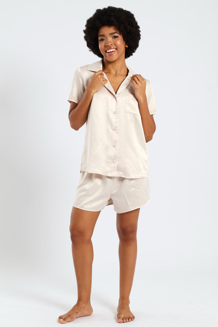 Button Through Satin Short Set