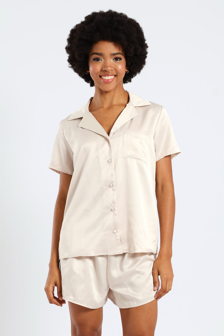 Button Through Satin Short Set