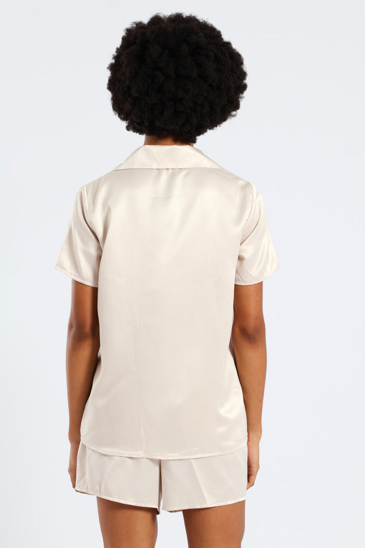 Button Through Satin Short Set