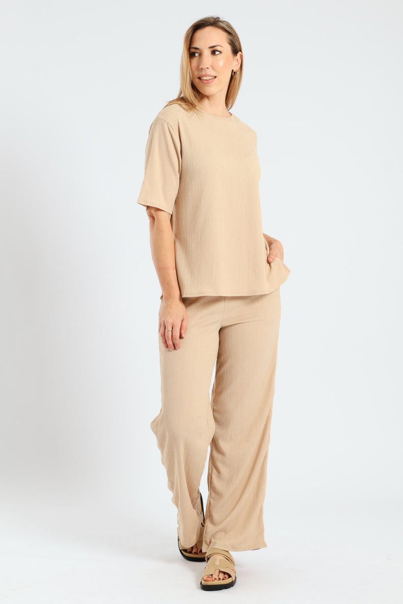 Pull On Crinkle Wideleg Pants - Stone