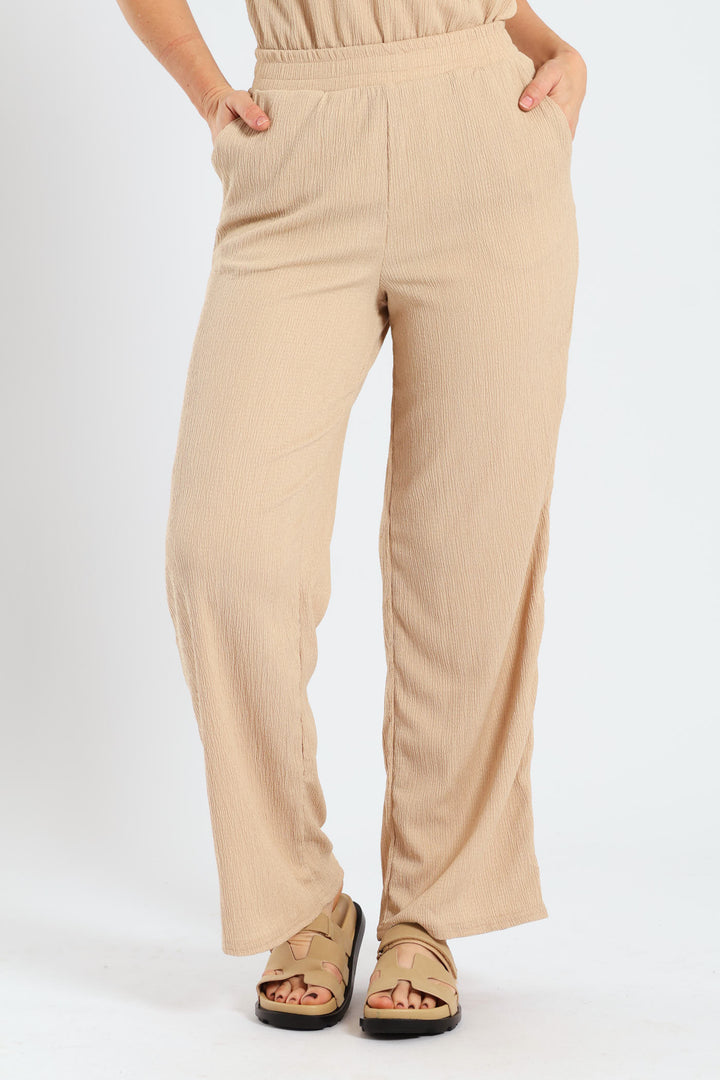 Pull On Crinkle Wideleg Pants - Stone