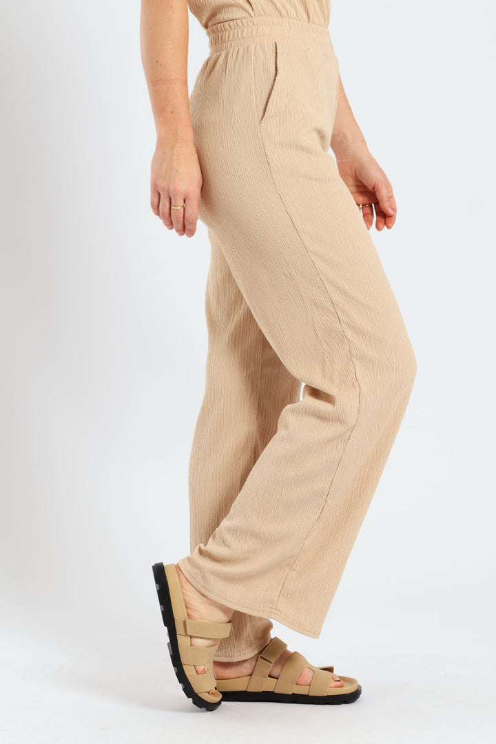 Pull On Crinkle Wideleg Pants - Stone