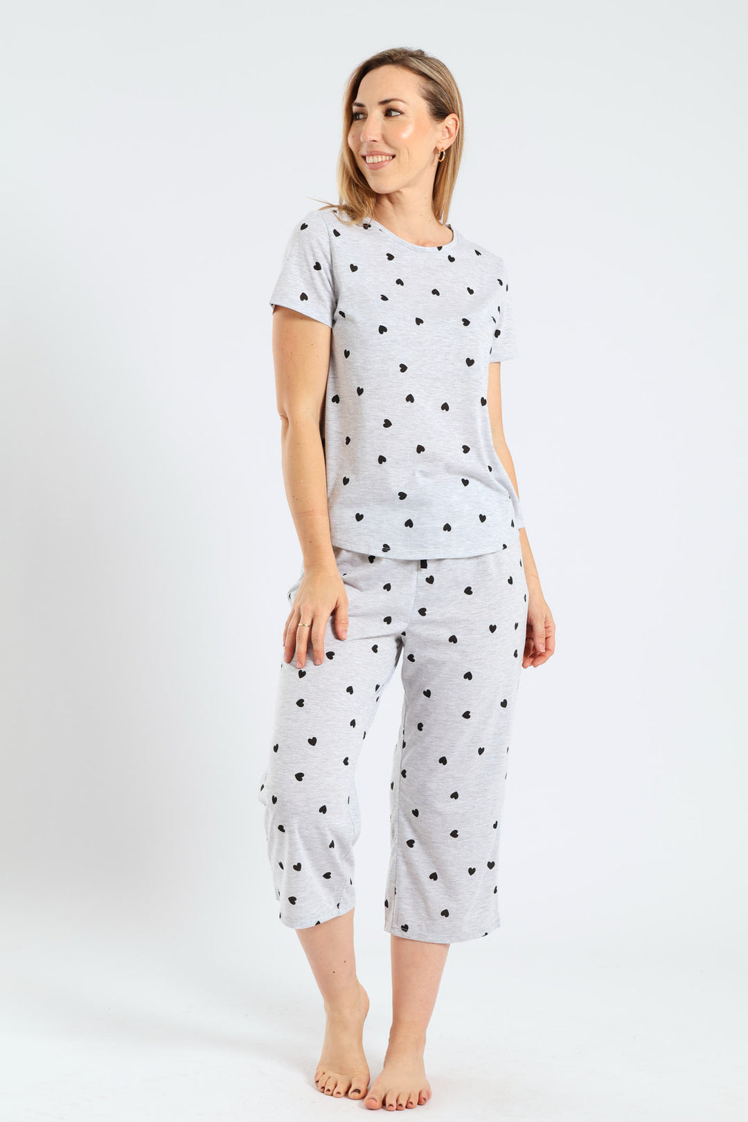 Short Sleeve Hearts Tee - Grey Melange