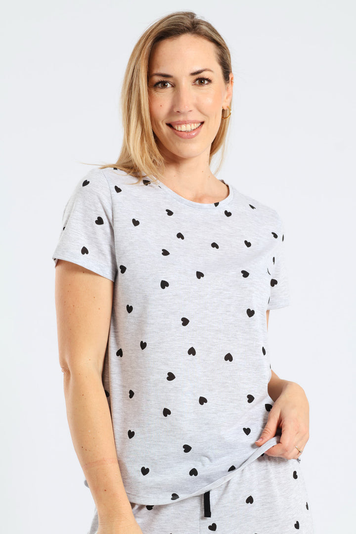 Short Sleeve Hearts Tee - Grey Melange
