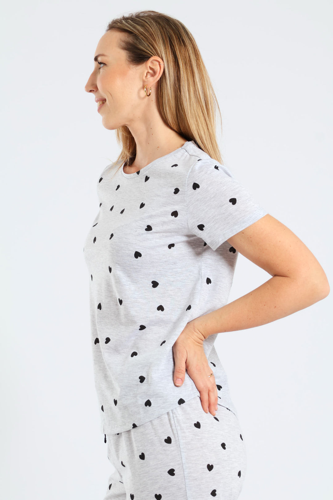 Short Sleeve Hearts Tee - Grey Melange