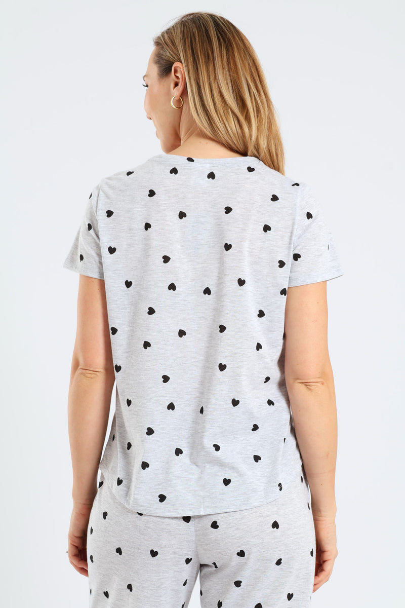 Short Sleeve Hearts Tee - Grey Melange
