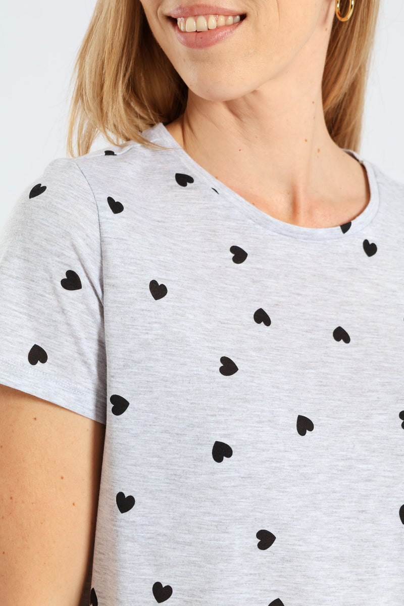 Short Sleeve Hearts Tee - Grey Melange