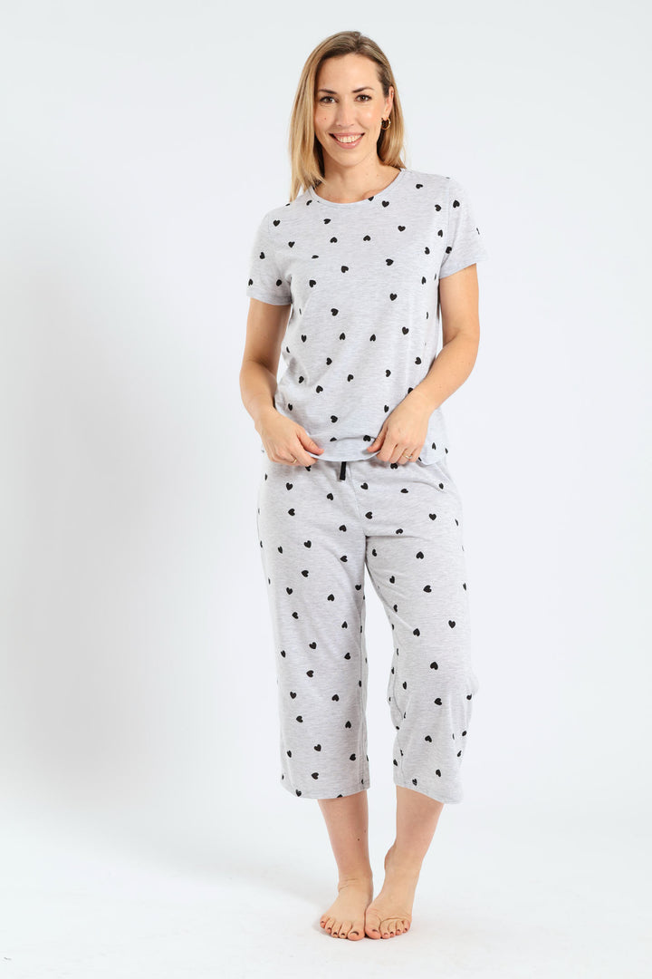 Hearts Capri Pant - Grey Melange