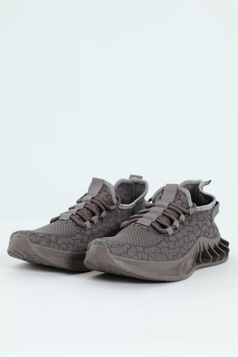 Lace Up Knit Trainer - Charcoal