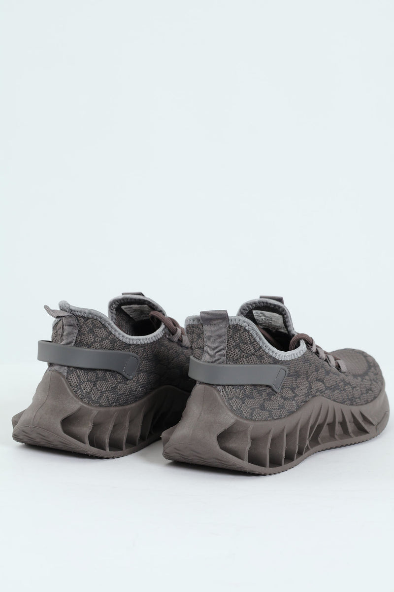 Lace Up Knit Trainer - Charcoal