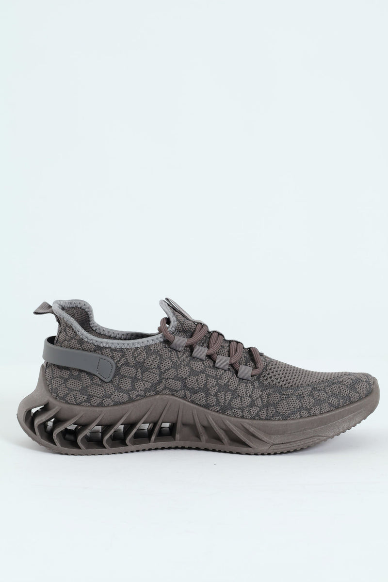 Lace Up Knit Trainer - Charcoal