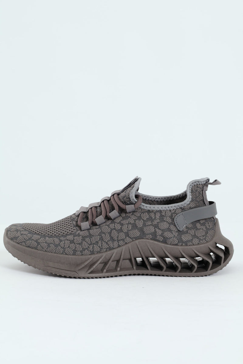 Lace Up Knit Trainer - Charcoal
