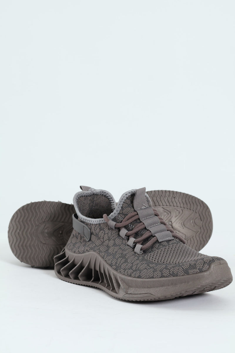 Lace Up Knit Trainer - Charcoal