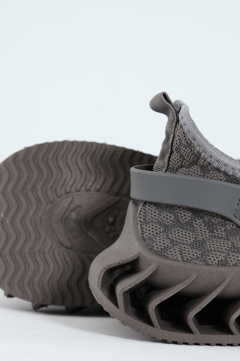 Lace Up Knit Trainer - Charcoal
