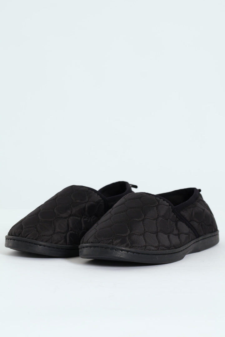 Nylon Upper With Quilted Detail Slipper - Black