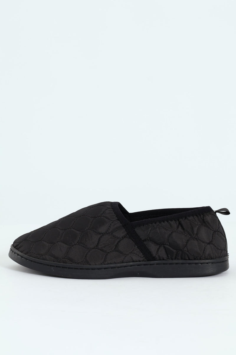 Nylon Upper With Quilted Detail Slipper - Black