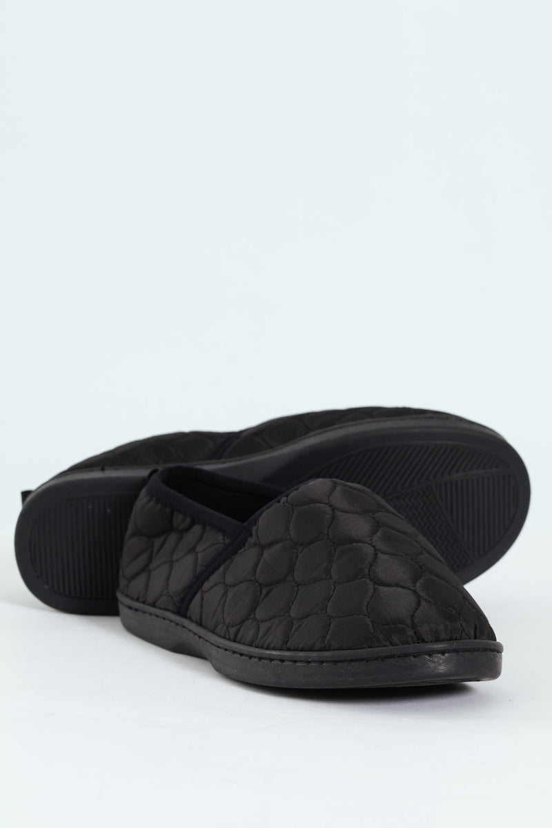 Nylon Upper With Quilted Detail Slipper - Black