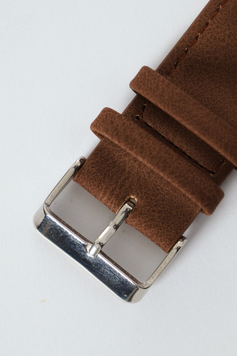 Brushed Metal Pu Strap Watch - Brown