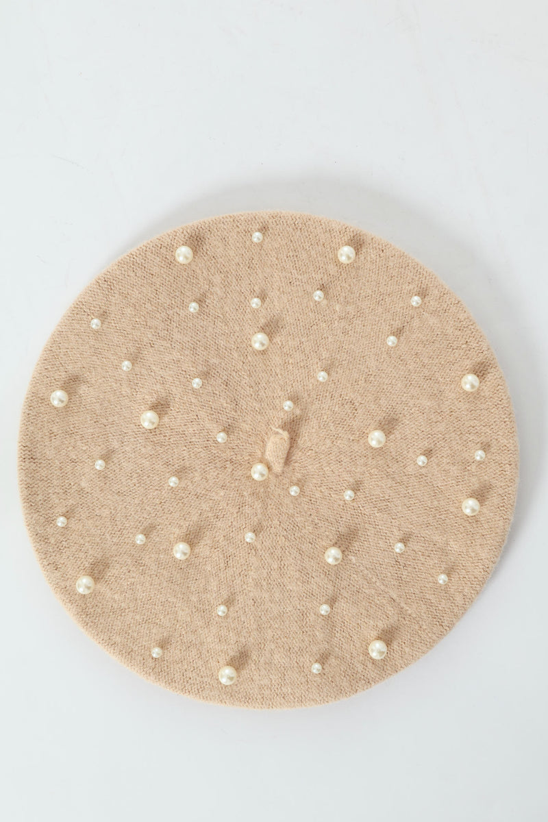 Faux Pearl Bead Beret - Cream