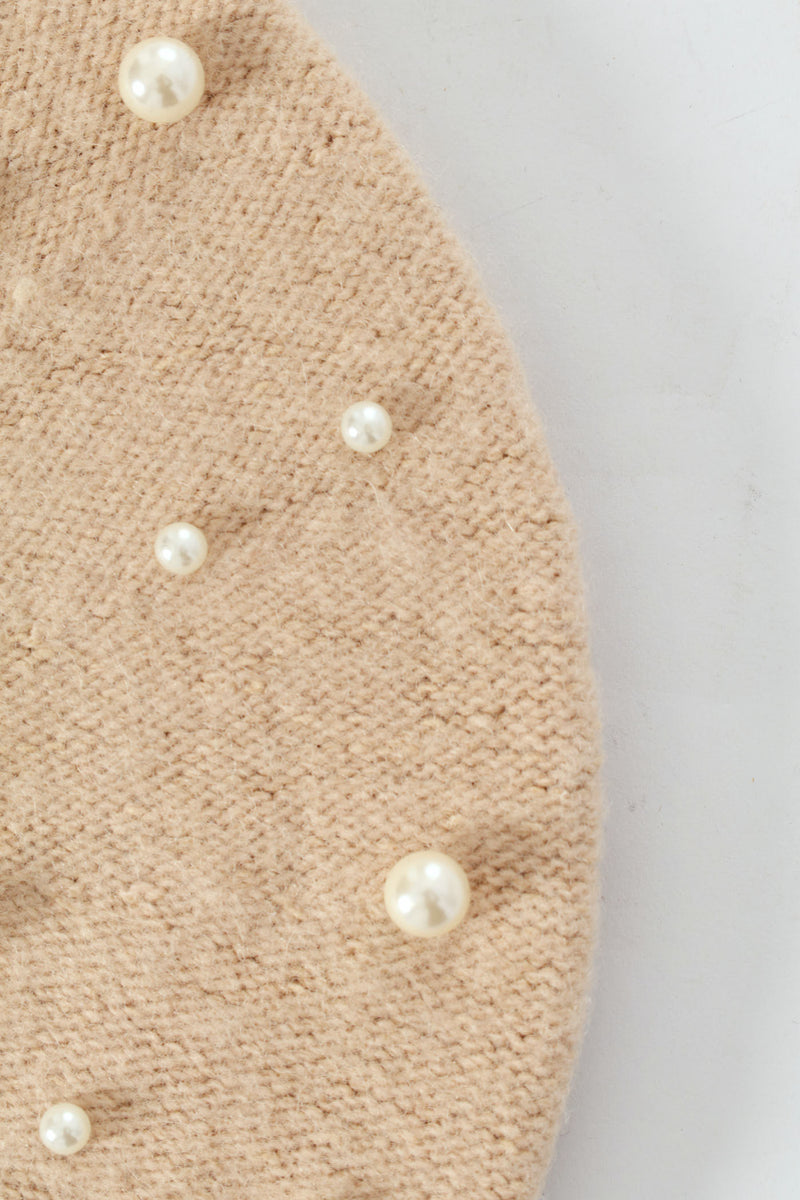Faux Pearl Bead Beret - Cream