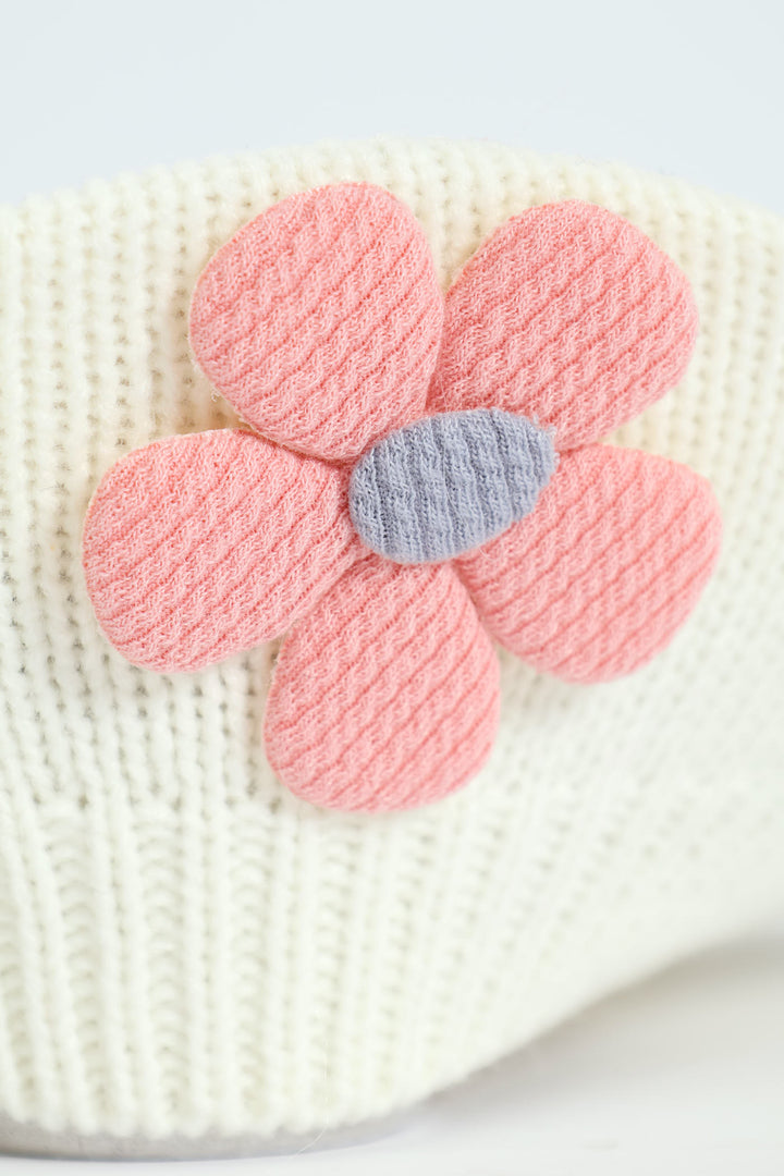 Pre-Girls Beret With Flower - Cream