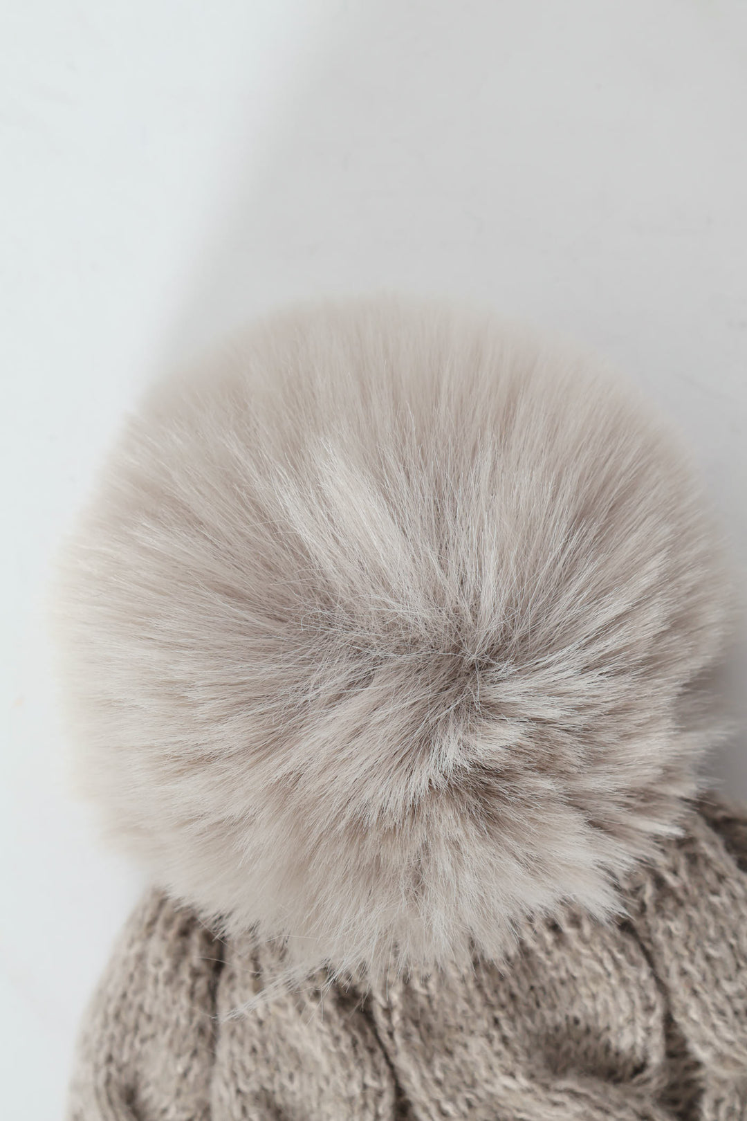 Cable Knit Turn Up Pom Pom Beanie - Grey Melange
