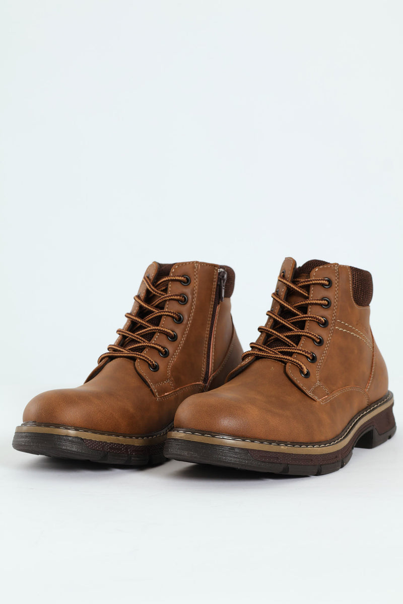 Lace Up Worker Boot - Brown