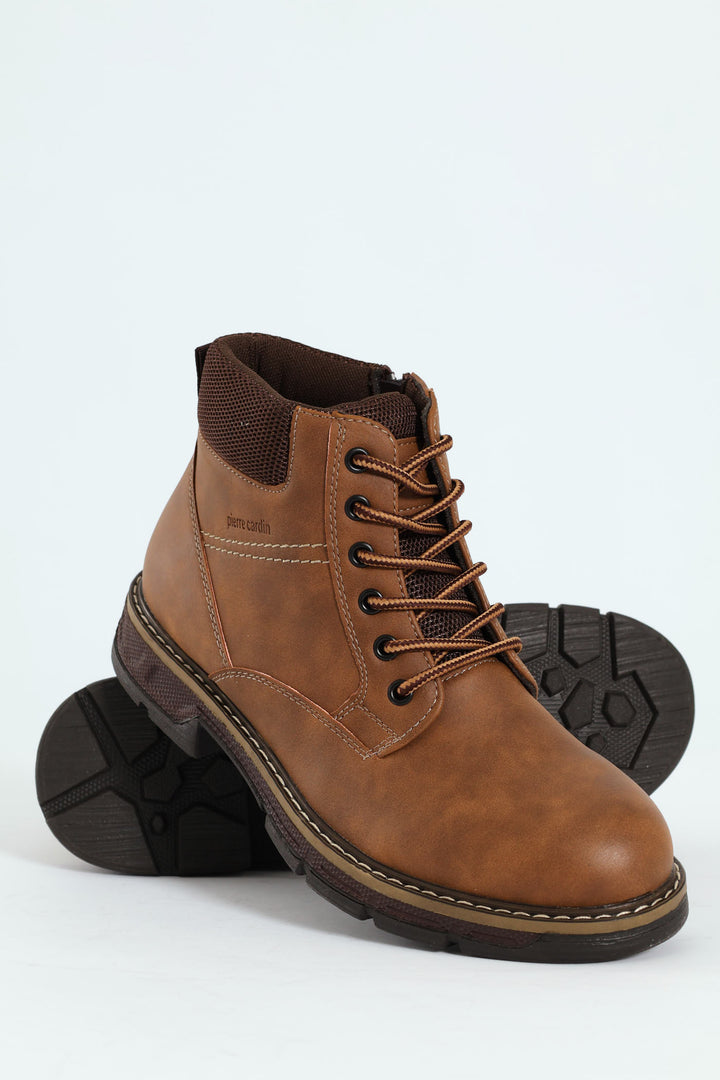 Lace Up Worker Boot - Brown