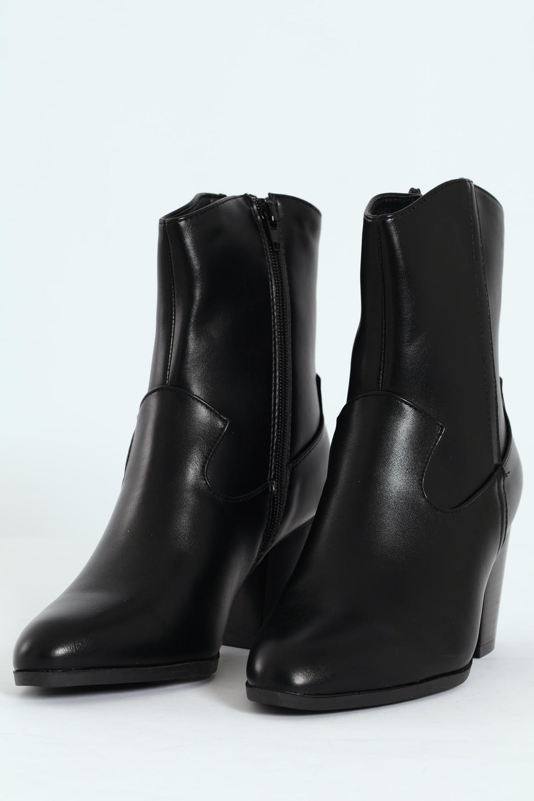 Round Toe Cowboy Ankle Boot - Black
