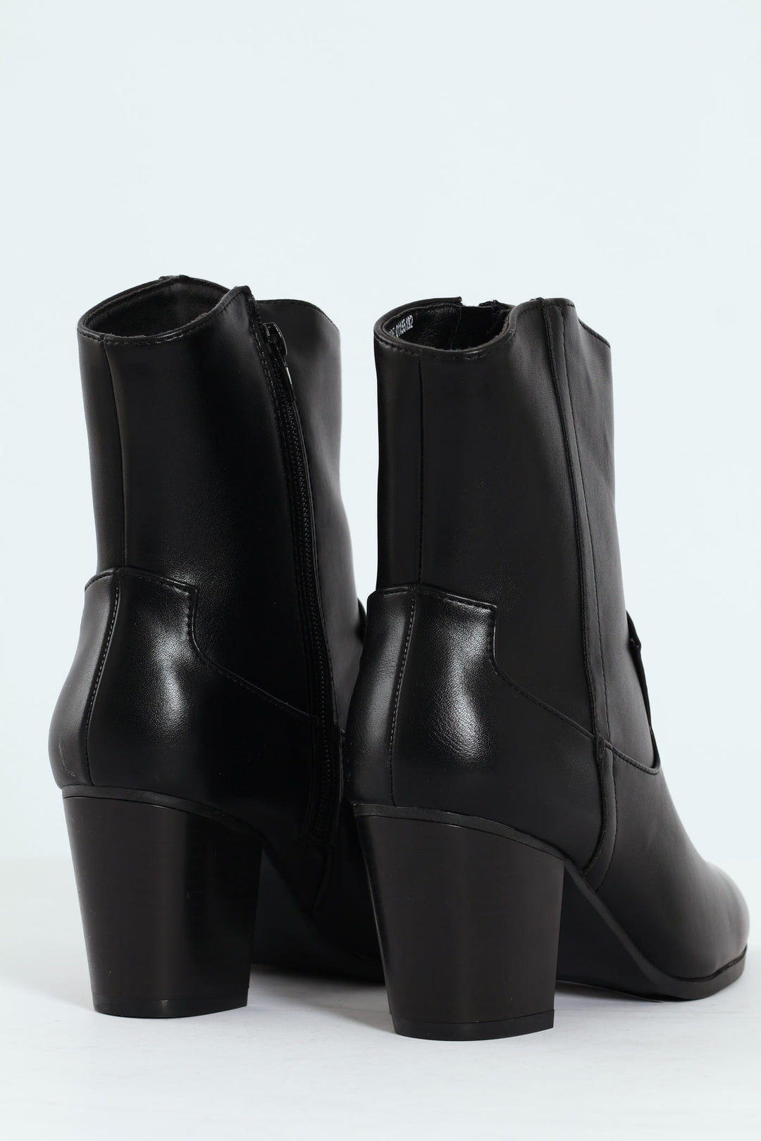 Round Toe Cowboy Ankle Boot - Black