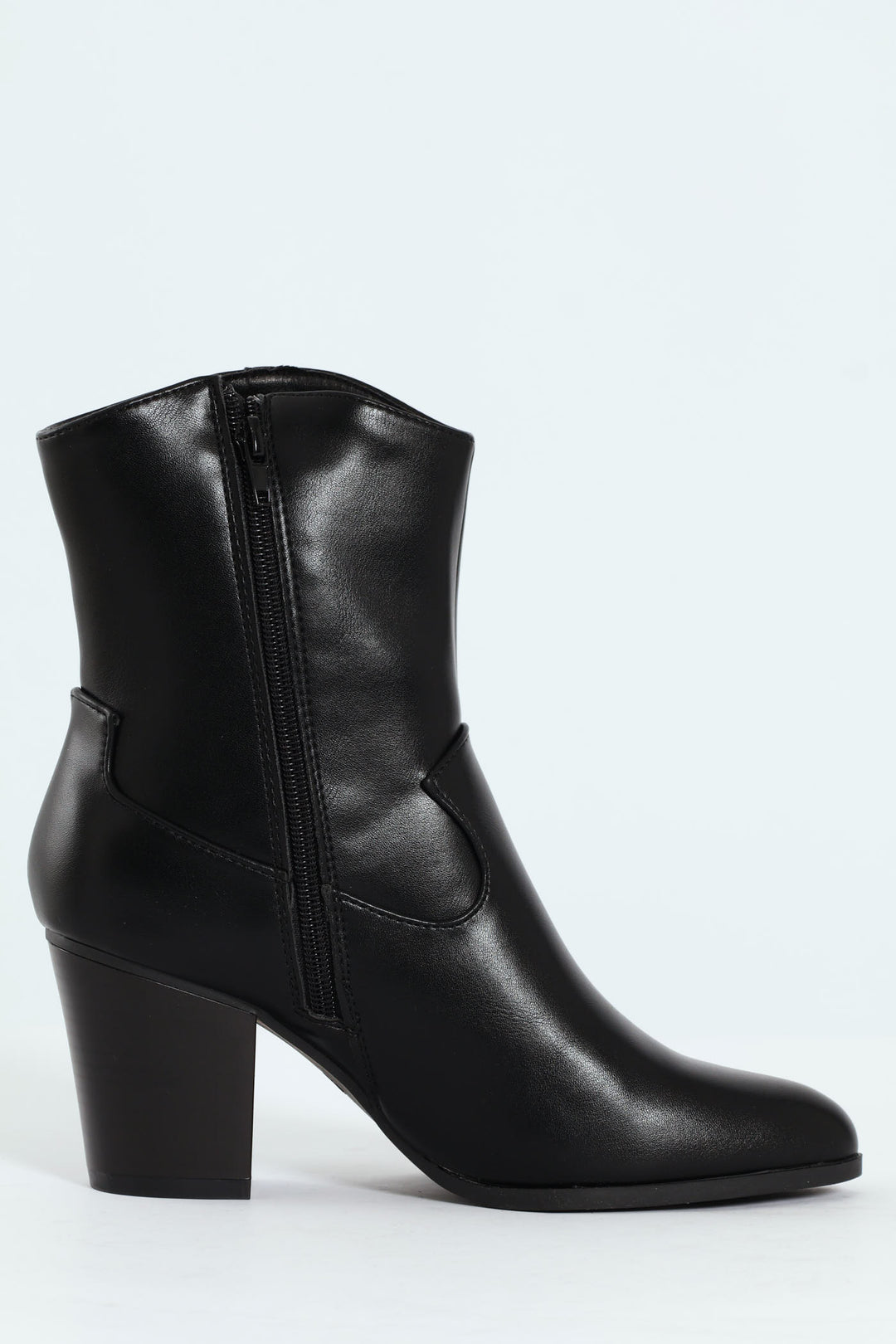 Round Toe Cowboy Ankle Boot - Black
