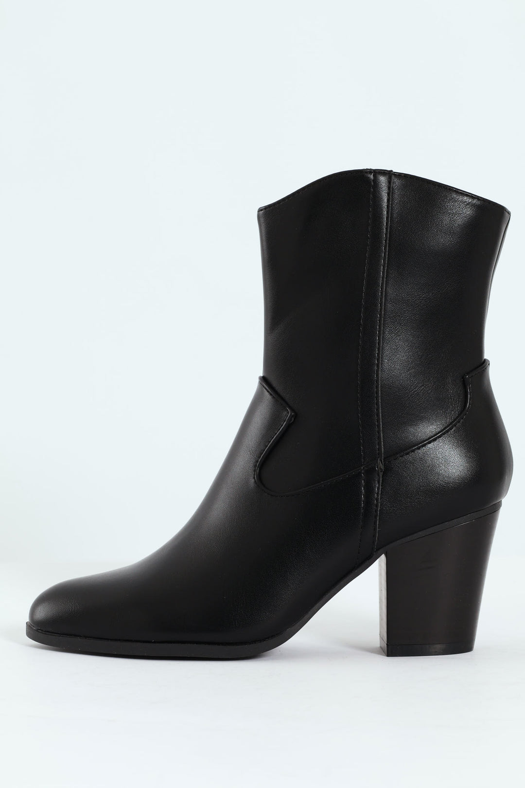 Round Toe Cowboy Ankle Boot - Black
