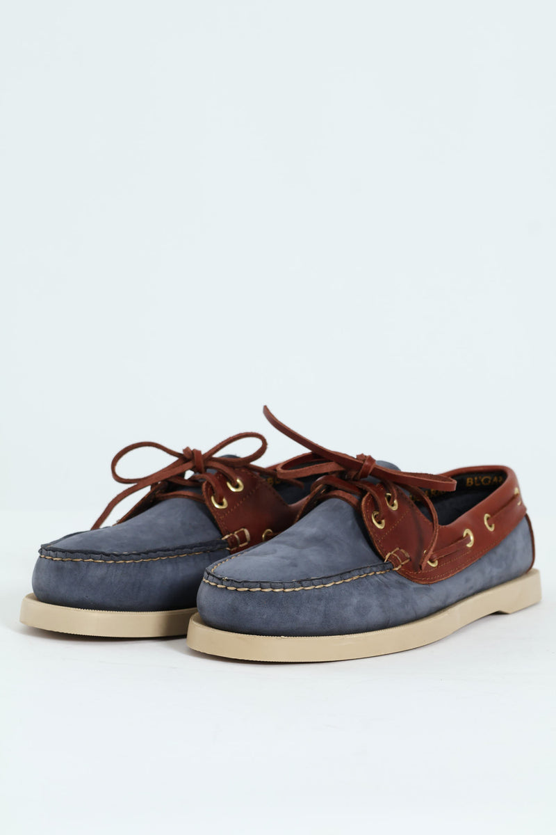 2 Tone Leather Docksider - Navy/Brown