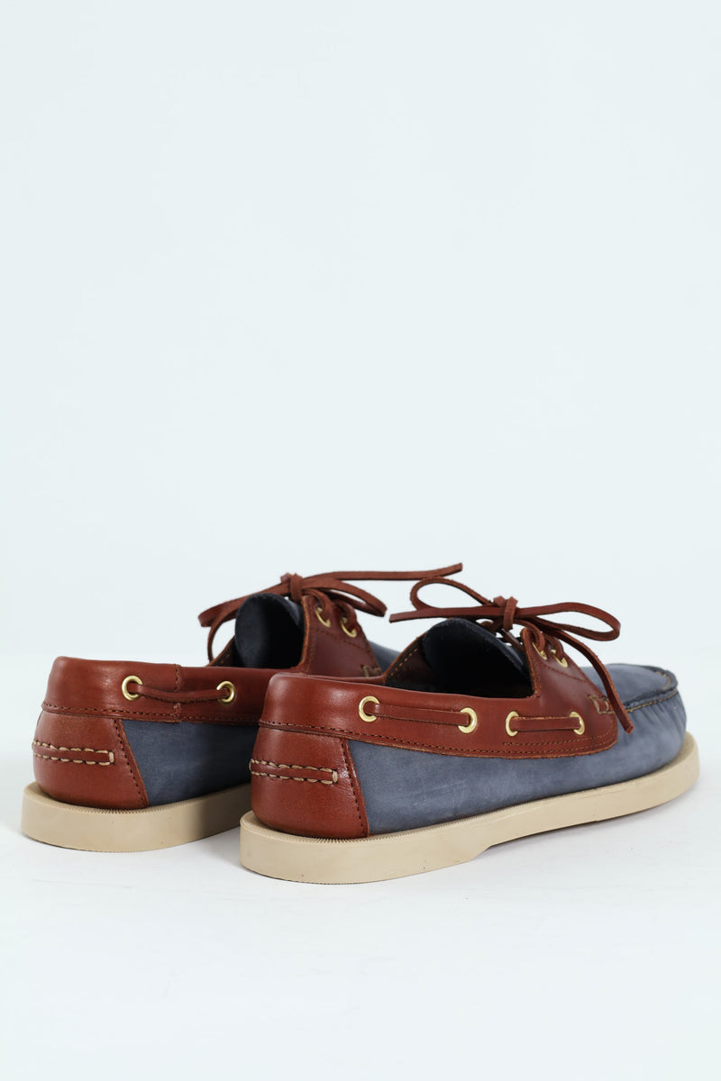 2 Tone Leather Docksider - Navy/Brown