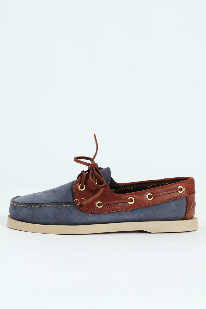 2 Tone Leather Docksider - Navy/Brown