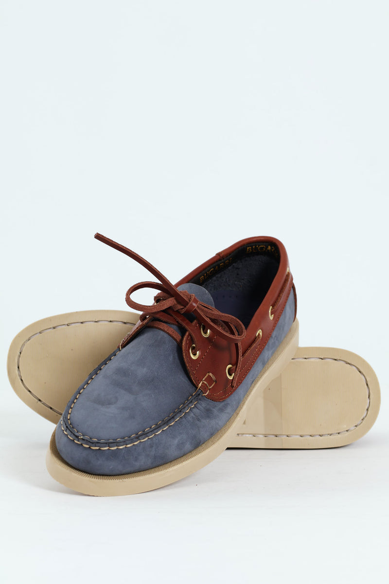 2 Tone Leather Docksider - Navy/Brown