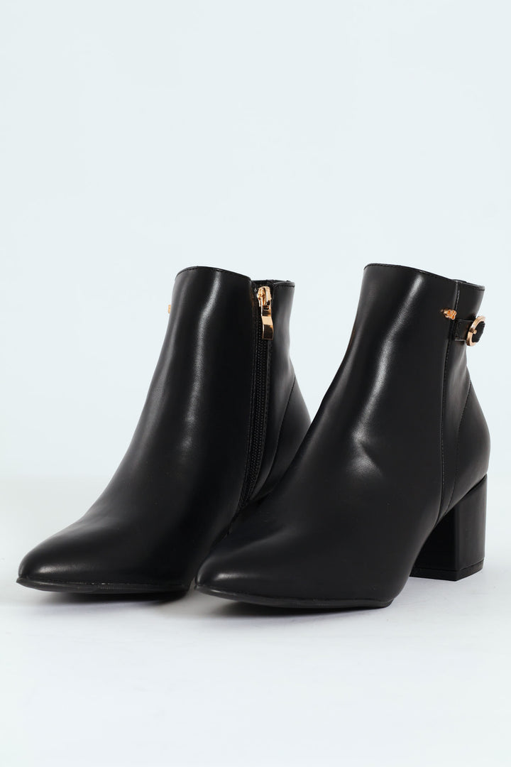 Kris 1 Pointed Toe Block Heel Ankle Boot - Black