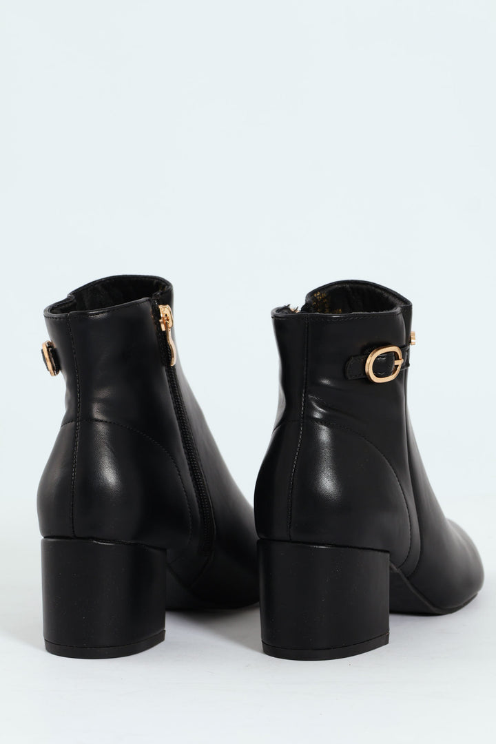 Kris 1 Pointed Toe Block Heel Ankle Boot - Black