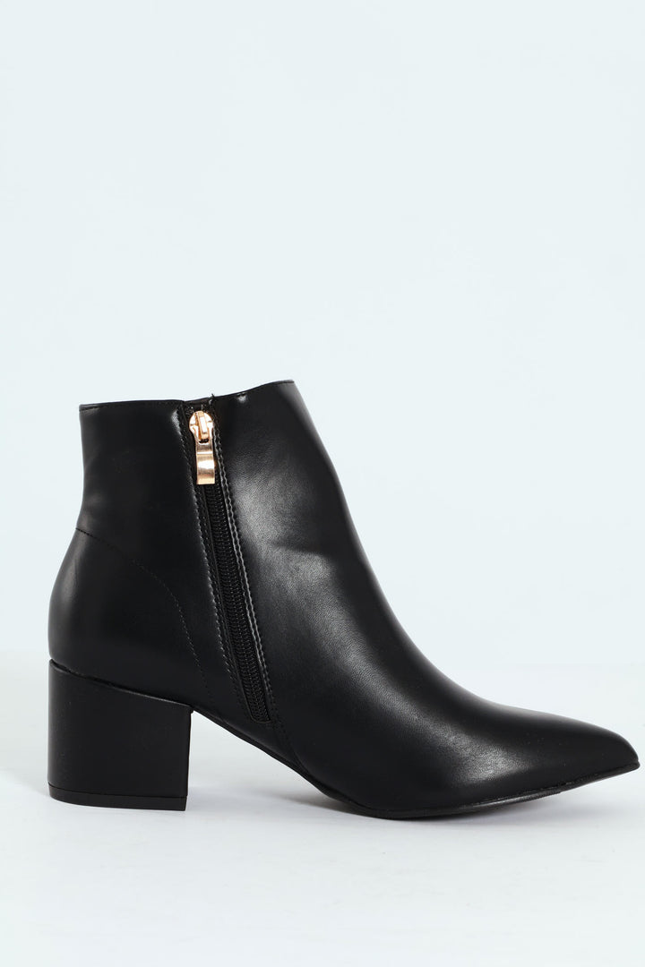 Kris 1 Pointed Toe Block Heel Ankle Boot - Black
